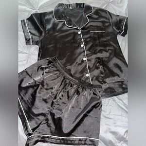 Black Satin Pajama Set